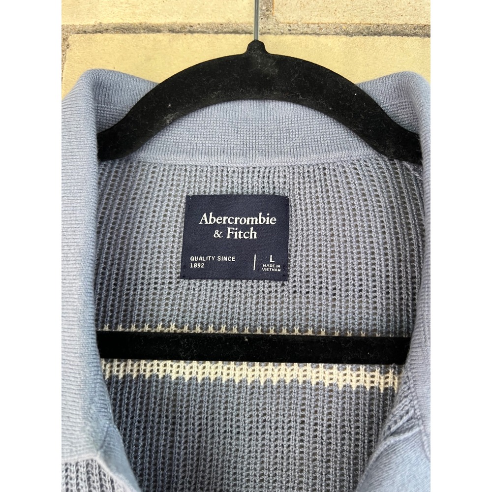 Abercrombie & Fitch Blue Striped Knit Johnny Collar Sweater Polo Mens Large - Picture 2 of 4